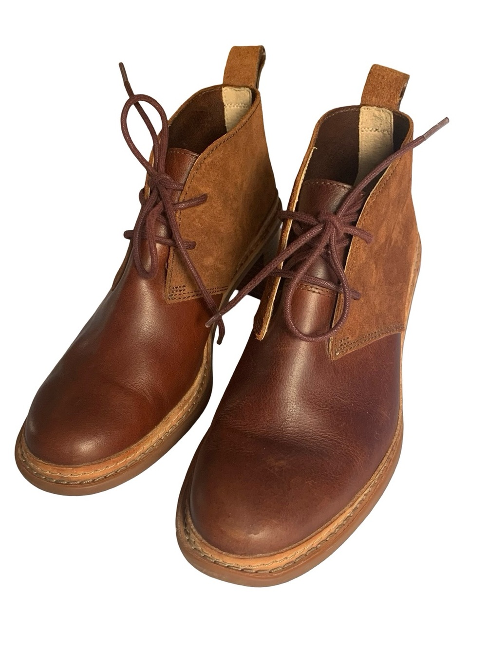Clarks Short Leather Boot Trace Glow Lace Leather Suede Block Tan Brown H2.5” 7